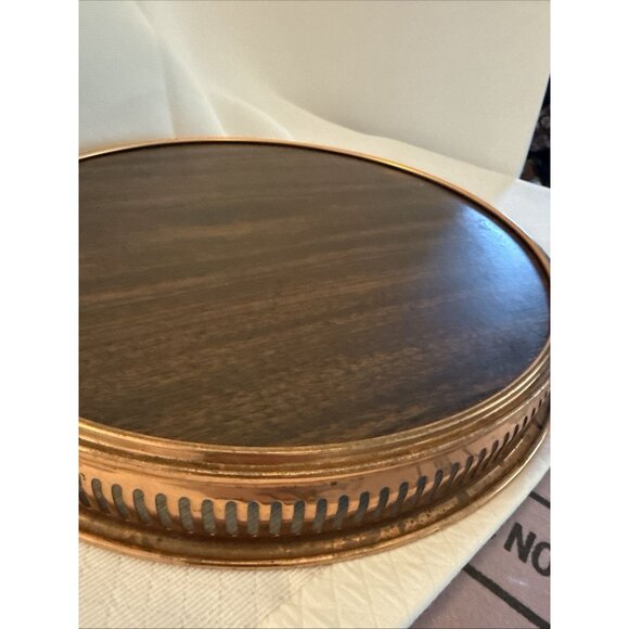 Coppercraft Guild 13" Round Barware Serving Tray Faux Leather Vintage Copper MCM - Picture 13 of 14